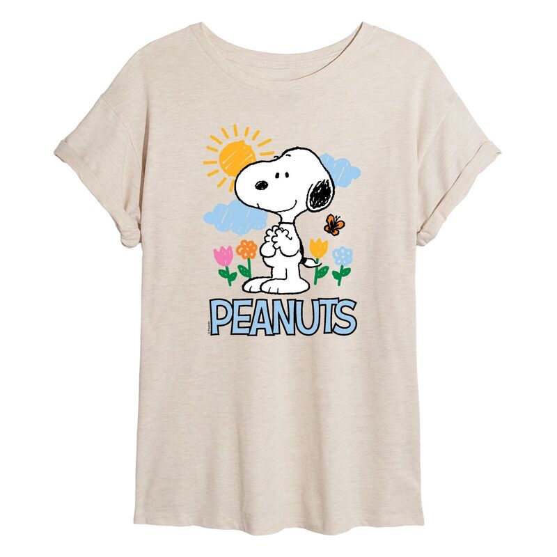 アニメキャラクター レディース トップス Tシャツ Licensed Character Juniors' Peanutsnoopy Spring Sketch Oversized Tee Beige ベージュ