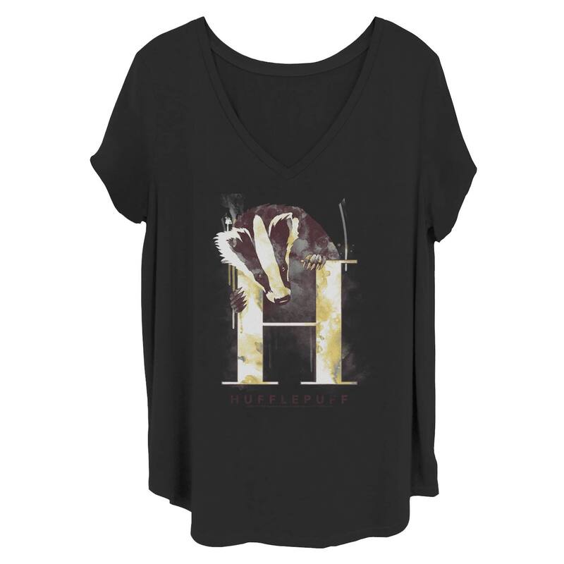 アニメキャラクター レディース トップス Tシャツ プラスサイズ グラフィック Licensed Character Juniors' Plusize Harry Potter Hufflepuff Graphic Tee Black ブラック