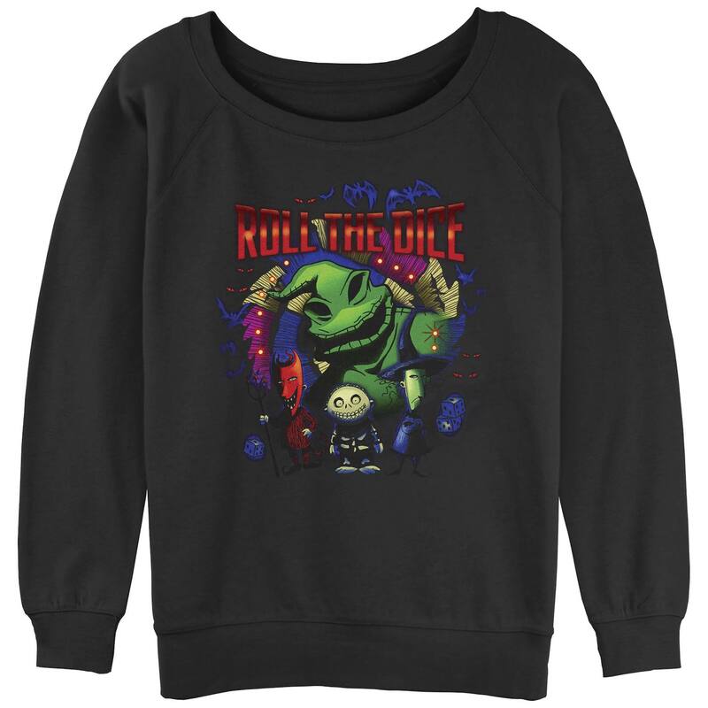 ディズニー レディース トップス Tシャツ パイル グラフィック Disney's The Nightmare Before Christmas Oogie Boogie Roll The Dice Juniors' Graphic Slouchy Terry Black ブラック|ReVida 店