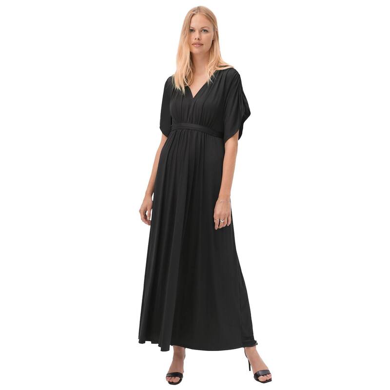 Ellos レディース トップス ワンピース プラスサイズ ニット マキシ ellos Plusize Stretch Knit Fit And Flarelbow-Length Sleeve Tie-Back Maxi Dress Black ブラック