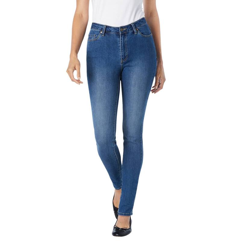ウーマン ウィズイン レディース ボトムス デニムパンツ プラスサイズ プチ ジーンズ Woman Within Plusize Petite Slim-Leg Stretch Comfort Denim Five-Pocket Jeans Medium Stonewash デニム