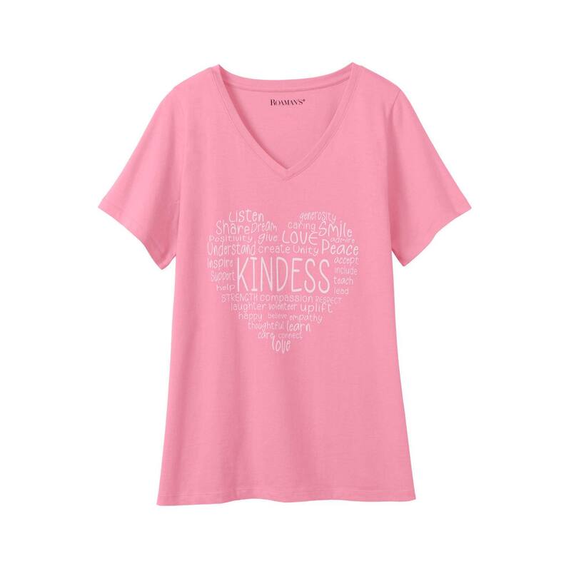 ロアマンズ レディース トップス Tシャツ プラスサイズ グラフィック Roaman's Women's Plusize Graphic Tee Fresh Pink Heart ピンク