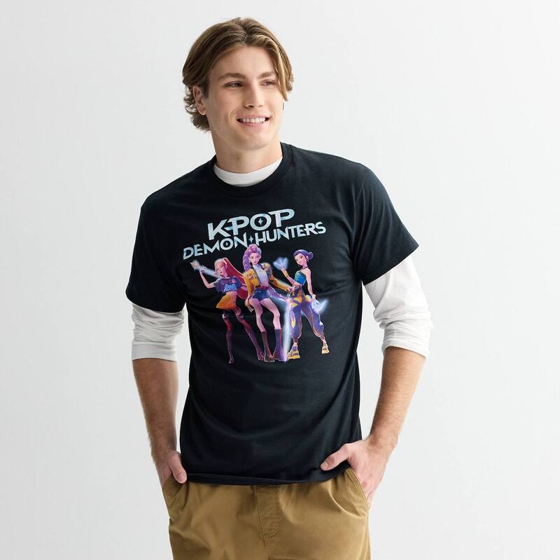 アニメキャラクター レディース トップス Tシャツ グラフィック Licensed Character Men's K-Pop Demon Hunters Graphic Tee Black ブラック