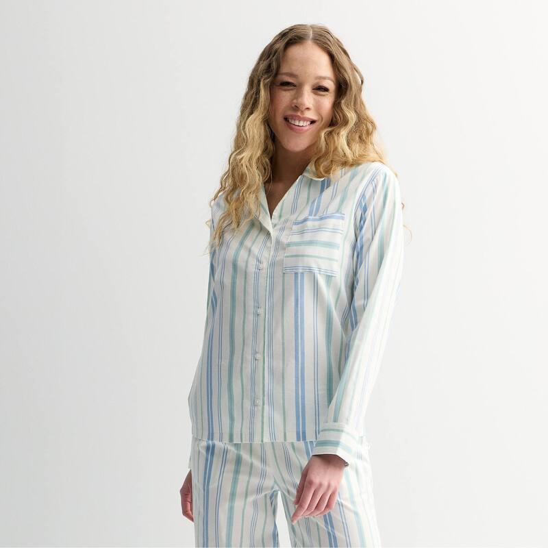ソノマ レディース アンダーウェア ナイトウェア シャツ Women'sonoma Goods For Life Wovenotch Pajama Shirt Blue Stripe ブルー