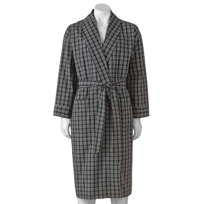 ヘインズ レディース アンダーウェア ナイトウェア トール Big & Tall Hanes Lightweight Woven Shawl Robe Black Plaid ブラック