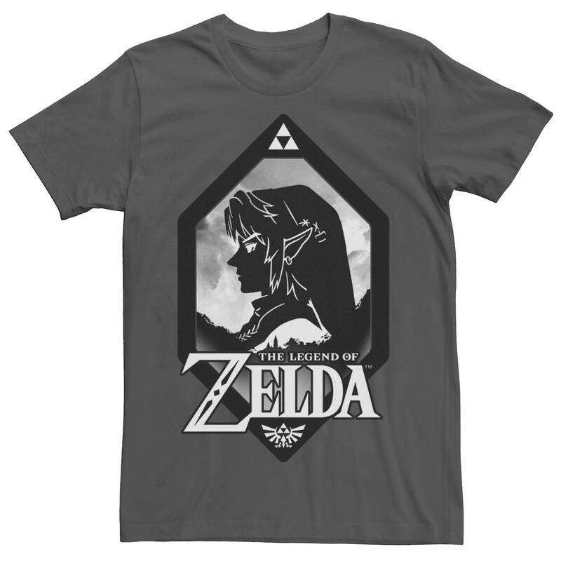 アニメキャラクター レディース トップス Tシャツ Licensed Character Men's Nintendo Zelda Link Side Profile Diamond Tee Charcoal チャコール