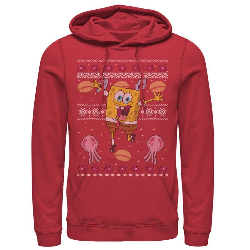 ニコロデオン レディース トップス Tシャツ パンツ パーカー グラフィック Men's Nickelodeon SpongeBob SquarePants Jellyfish Ugly Christmas Graphic Hoodie Red レッド