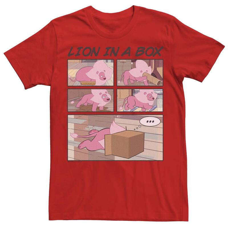 アニメキャラクター レディース トップス Tシャツ Licensed Character Men's Cartoonetwork Steven Universe Lion In A Box Comic Strip Tee Red レッド
