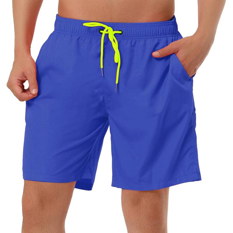 Lars Amadeus レディース ボトムス ハーフパンツ・ショーツ メッシュ ショートパンツ Lars Amadeus Menolid Color Drawstring Mesh Lined Board Shorts Dark Blue ブルー