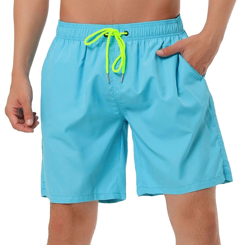Lars Amadeus レディース ボトムス ハーフパンツ・ショーツ メッシュ ショートパンツ Lars Amadeus Menolid Color Drawstring Mesh Lined Board Shorts Light Blue ブルー