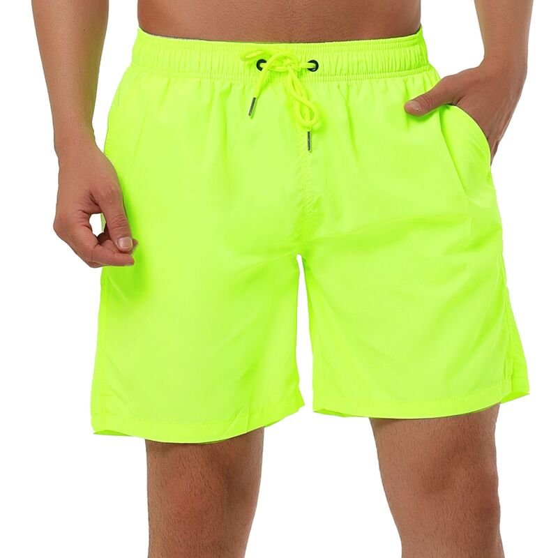 Lars Amadeus レディース ボトムス ハーフパンツ・ショーツ メッシュ ショートパンツ Lars Amadeus Menolid Color Drawstring Mesh Lined Board Shorts Yellow イエロー