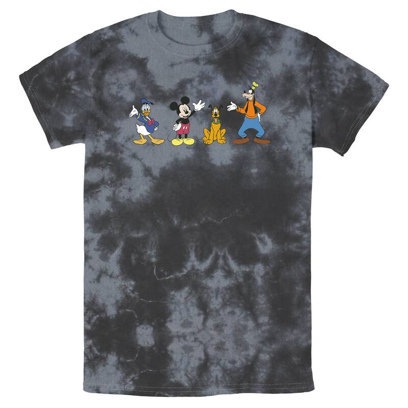 ディズニー レディース トップス Tシャツ Disney's Mickey Mouse & Friends Men's Line Up Waving Hello Wash Tee Black Charcoal ブラック|ReVida 店