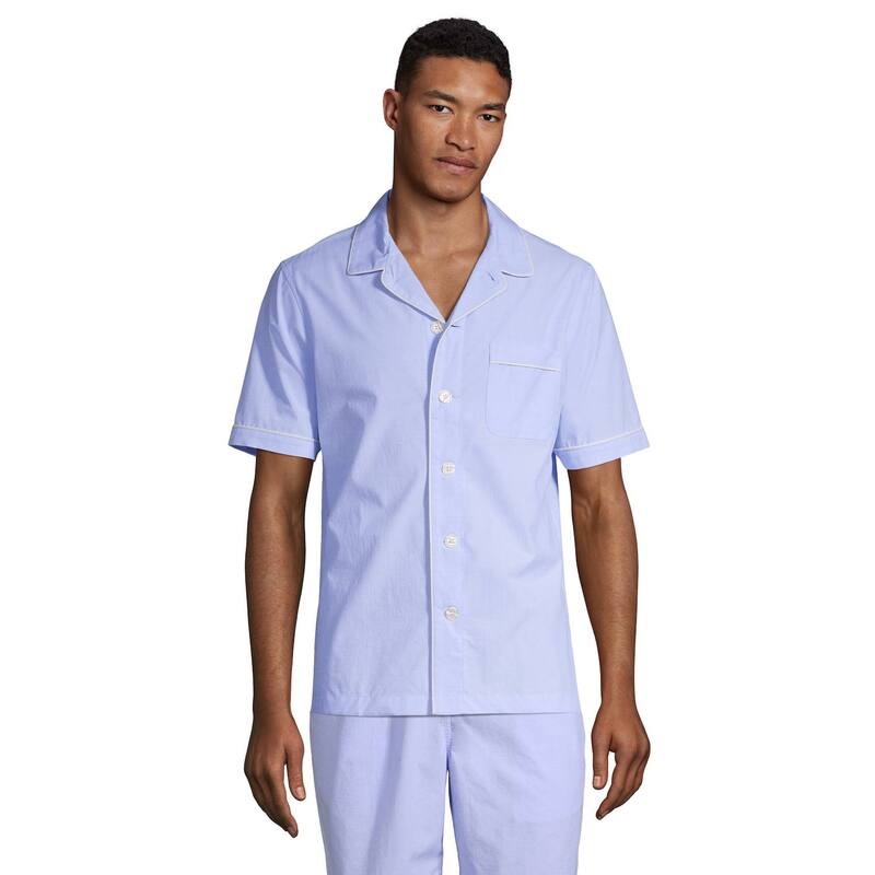 ランズエンド レディース アンダーウェア ナイトウェア シャツ Men's Lands' End Poplin Pajama Shirt Blue Jay ブルー|ReVida 店