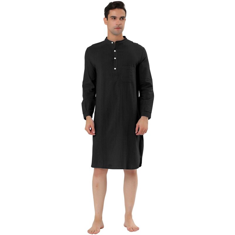 Lars Amadeus レディース アンダーウェア ナイトウェア シャツ コットン Lars Amadeus Men's Cottonightshirt Long Sleeve Sleepwear Pajama Dress Black ブラック 12,480円