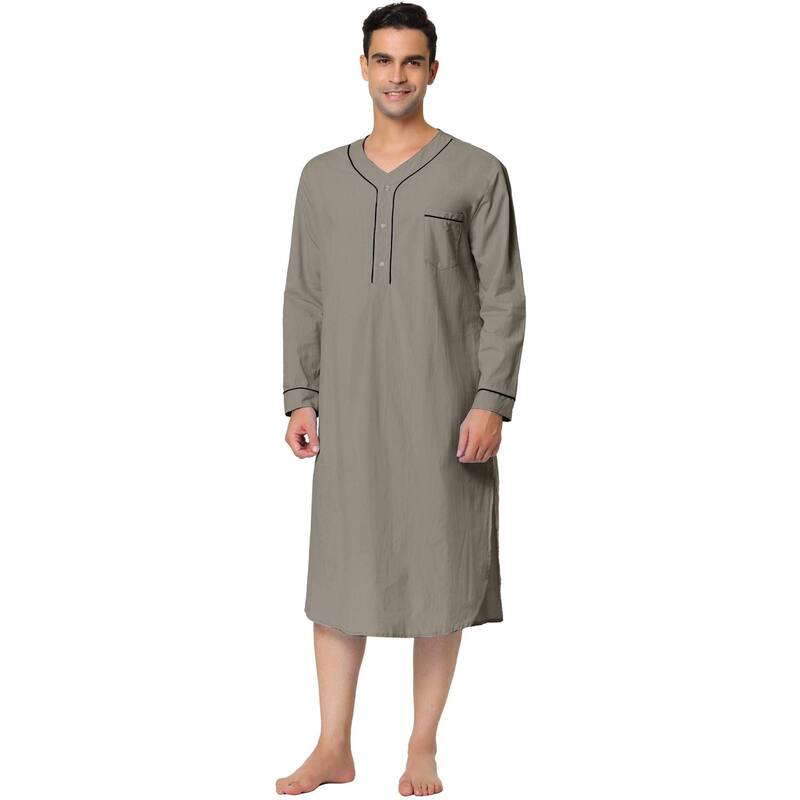 Lars Amadeus レディース アンダーウェア ナイトウェア シャツ コットン Lars Amadeus Men's Nightshirt Cotton Sleep Shirt Long Sleeve Nightgown Sleepwear Gray グレー