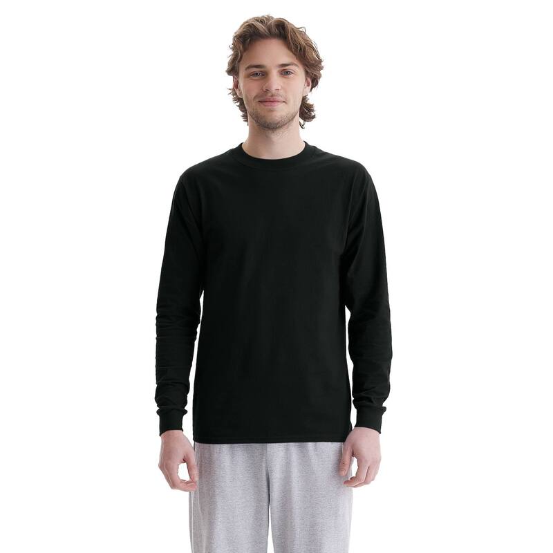 ヘインズ レディース トップス Tシャツ コットン Men's Hanes Beefy Cotton Long Sleeve T-Shirt Black ブラック