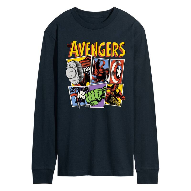 アニメキャラクター レディース トップス Tシャツ グラフィック Licensed Character Men's Marvel The Avengers Grid Retro Long Sleeve Graphic Tee Navy ネイビー｜ReVida 店 8,070円