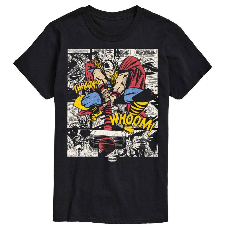 マーベル レディース トップス Tシャツ グラフィック Men's Marvel Thor Comic Panels Distressed Graphic Tee Black ブラック