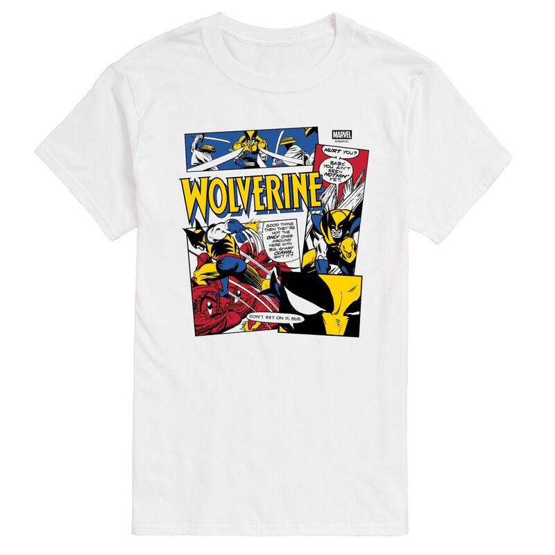 マーベル レディース トップス Tシャツ グラフィック Men's Marvel Wolverine Comic Panels Collage Graphic Tee White ホワイト