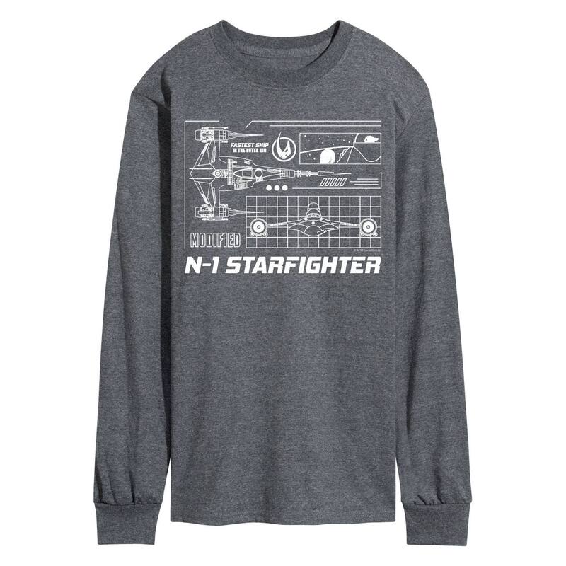 スター ウォーズ レディース トップス Tシャツ グラフィック Men'star Wars The Mandalorian-1 Starfighter Long Sleeve Graphic Tee Heather Charcoal チャコール