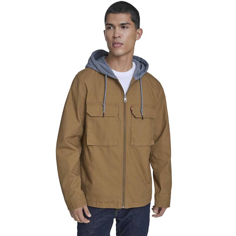 リーバイス レディース アウター ジャケット・ブルゾン ニット ジャージー パーカー Men Levi Jersey Knit Hoodie Jacket Worker Brown ブラウン