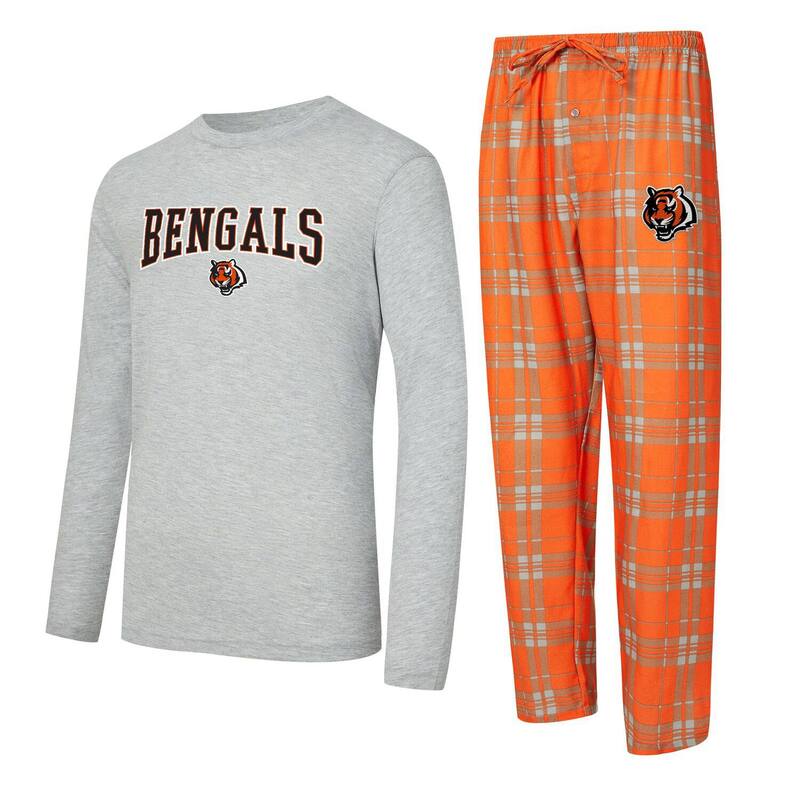 アンブランデッド レディース アンダーウェア ナイトウェア Tシャツ Unbranded Men's Conceptsport Orange/Heather Gray Cincinnati Bengals Regulate Long Sleeve T-Shirt and Plaid Pant Set Bng Orange オレンジ｜ReVida 店
