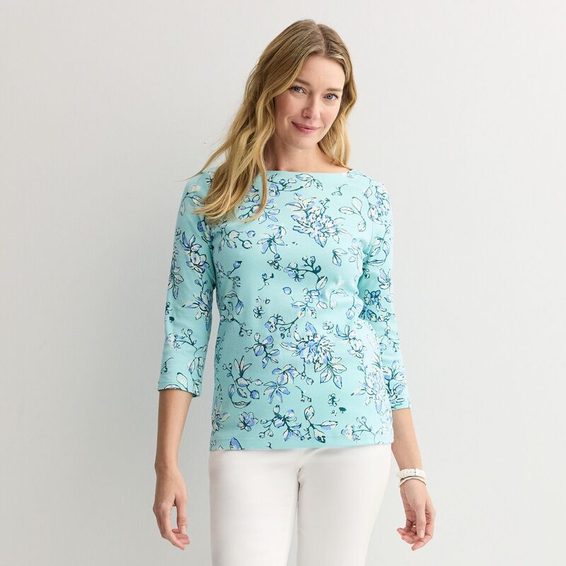 クロフト＆バロー レディース トップス Tシャツ Women's Croft & Barrow Boatneck Top Teal Marker Floral ティール