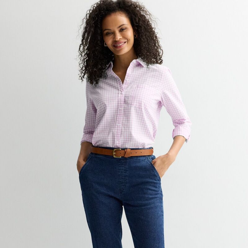 クロフト＆バロー レディース トップス シャツ ボタンダウン Women's Croft & Barrow Essential One Pocket Button Down Shirt Berry Clean Gingham