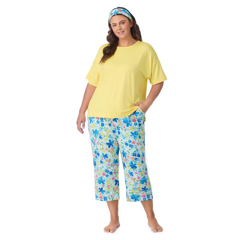 クドルドッズ レディース アンダーウェア ナイトウェア プラスサイズ パンツ キャップ Plusize Cuddl Duds Cozy Short Sleeve Pajama Top & Capri Pajama Pantset witheadband Blue Multi Floral ブルー 9,865円
