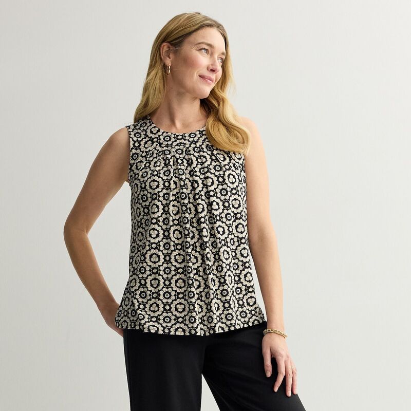 クロフト＆バロー レディース トップス Tシャツ プリーツ Women's Croft & Barrow Pleated Tank Top Black Bloom Tile ブラック
