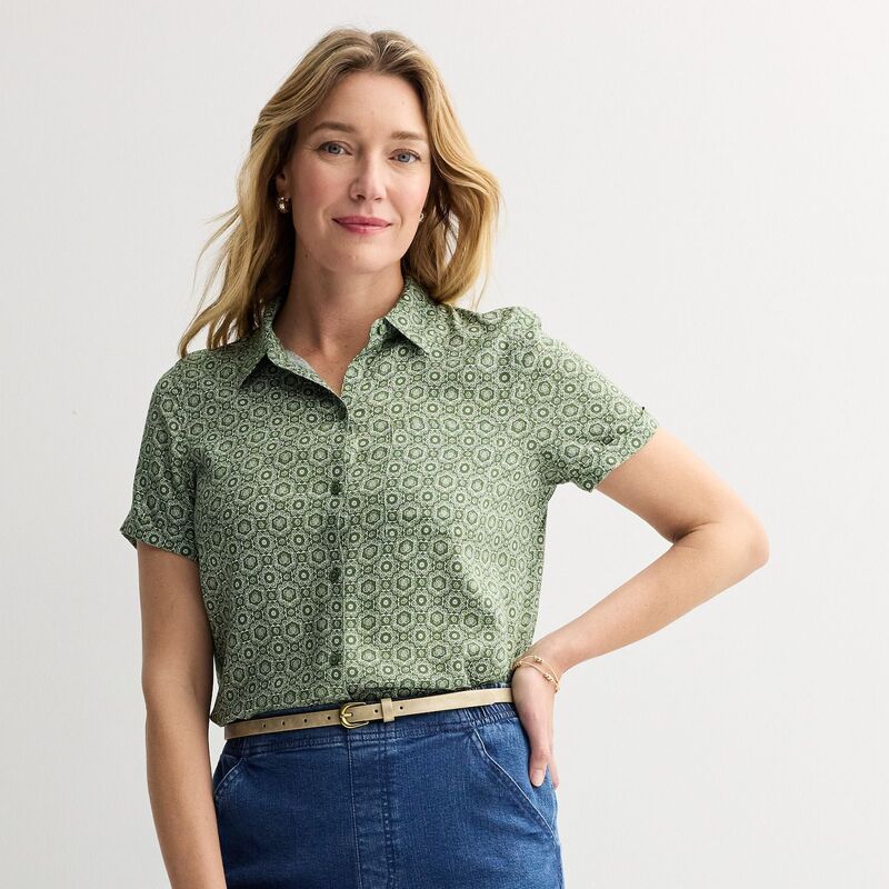 クロフト＆バロー レディース トップス シャツ Women's Croft & Barrow Camp Shirt Green Craft Geo グリーン 6,286円