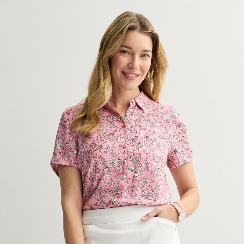 クロフト＆バロー レディース トップス シャツ Women's Croft & Barrow Camp Shirt Pink Drawn Floral ピンク