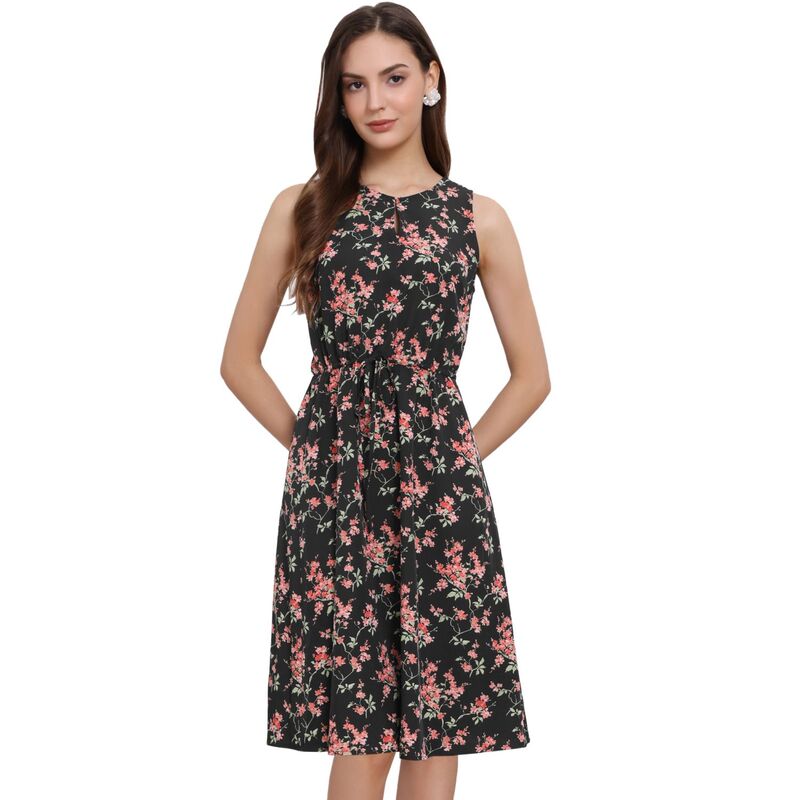 アレグラ ケー レディース トップス ワンピース プリント ノースリーブ ALLEGRA K Women\'split Neck Dots Print Sleeveless Casual Dress Black Red ブラック｜ReVida 店