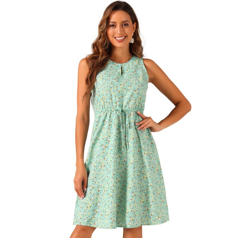 アレグラ ケー レディース トップス ワンピース プリント ノースリーブ ALLEGRA K Women\'split Neck Dots Print Sleeveless Casual Dress Light Green グリーン｜ReVida 店