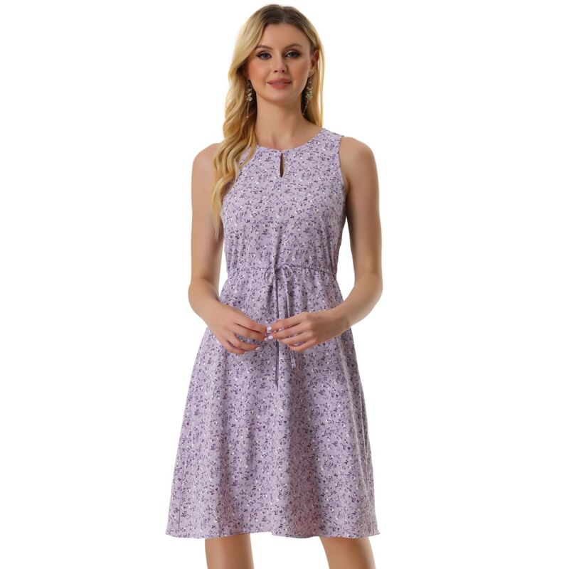 アレグラ ケー レディース トップス ワンピース プリント ノースリーブ ALLEGRA K Women\'split Neck Dots Print Sleeveless Casual Dress Purple パープル｜ReVida 店