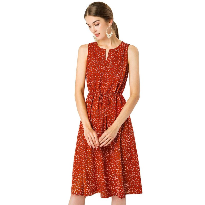 アレグラ ケー レディース トップス ワンピース プリント ノースリーブ ALLEGRA K Women'split Neck Dots Print Sleeveless Casual Dress Red レッド|ReVida 店