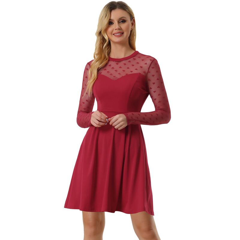 アレグラ ケー レディース トップス ワンピース A ライン ドット メッシュ シアー ALLEGRA K Women's Heart Polka Dots Mesheer Skater Prom A-Line Short Dress Red レッド｜ReVida 店