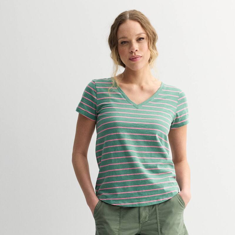 ソノマ レディース トップス Tシャツ Vネック Women'sonoma Goods For Lifeveryday Short Sleeve V-Neck Tee Green Coral Stripe コーラル