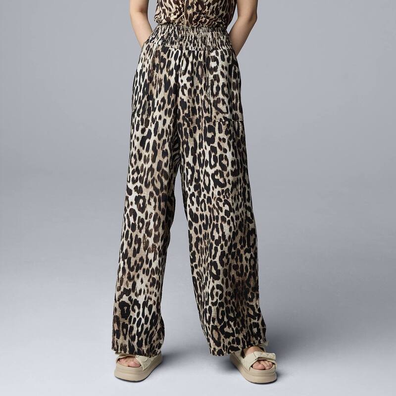 ヴェラウォン レディース ボトムス カジュアルパンツ ワイドレッグ Women'simply Vera Wang Wide Leg Travel Pants Beige Leopard Spots ベージュ|ReVida 店