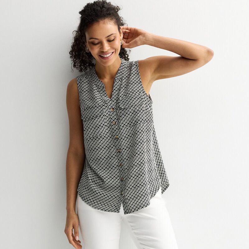 クロフト＆バロー レディース トップス シャツ Women's Croft & Barrow Y-Neck Tank Top Black Happy Geo ブラック