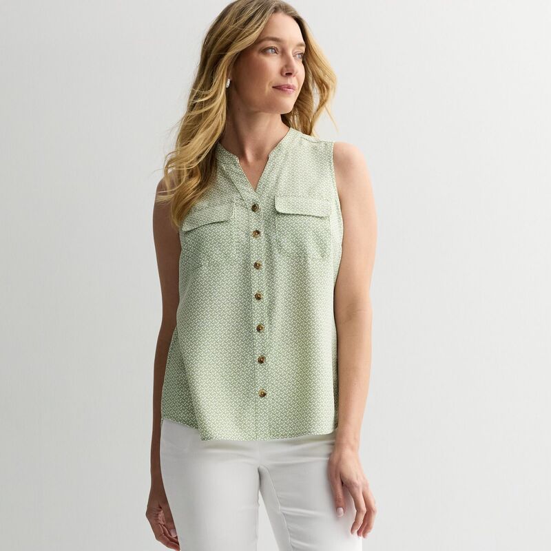 クロフト＆バロー レディース トップス シャツ Women's Croft & Barrow Y-Neck Tank Top Sage Happy Geo セージ