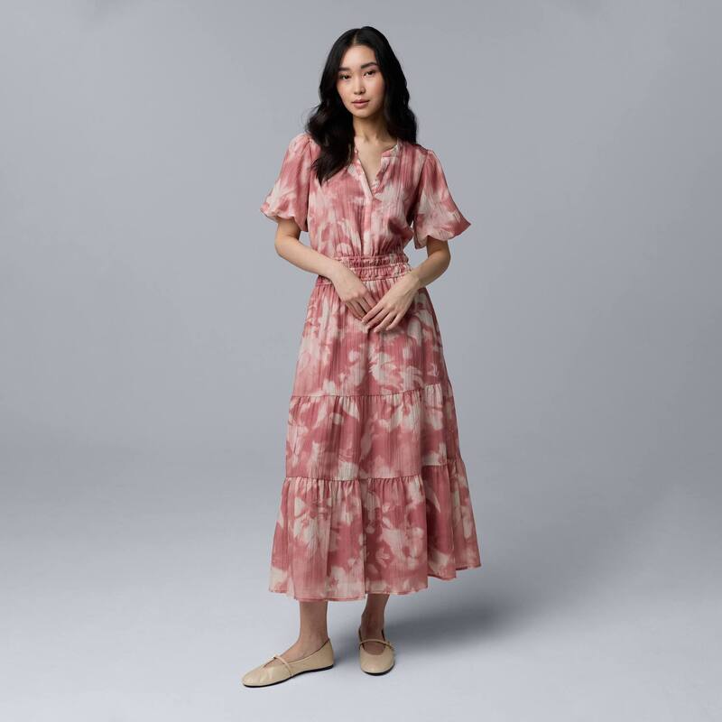 ヴェラウォン レディース トップス ワンピース プチ マキシ Petite Simply Vera Wang Maxi Fem Dress Pink Red Floral レッド