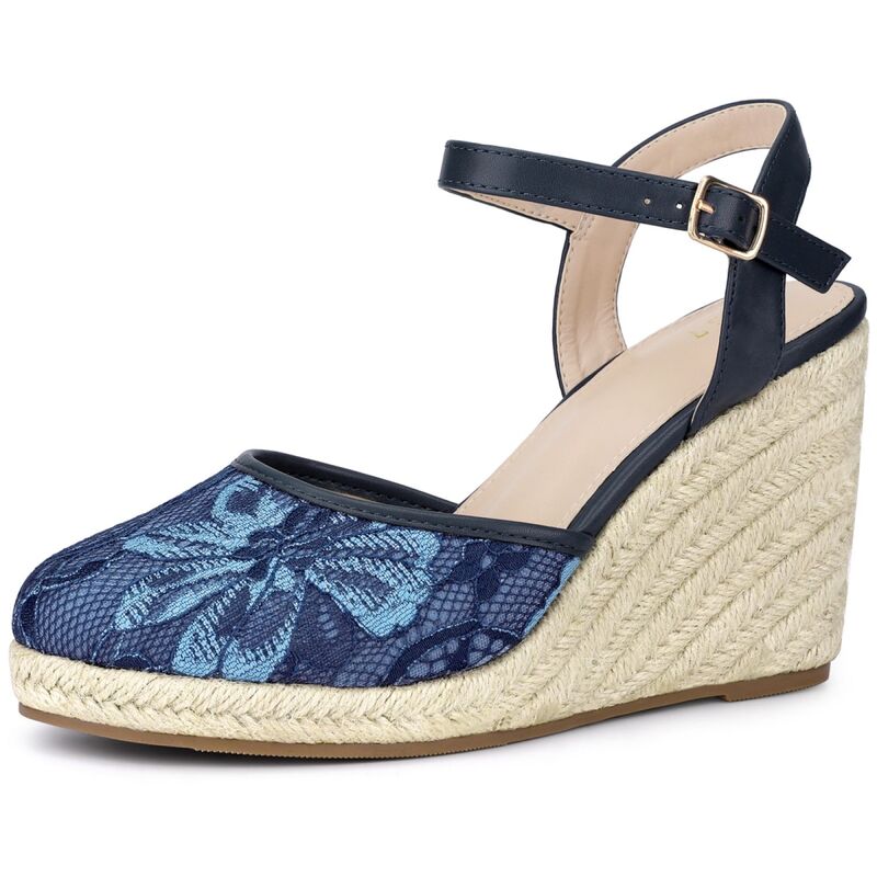 アレグラ ケー レディース シューズ サンダル プラットフォーム レース ヒール ALLEGRA K Women's Closed Toe Platform Espadrilles Ivory-Lace Wedge Heel Sandals Navy Blue ネイビー