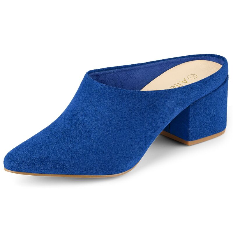 アレグラ ケー レディース シューズ サンダル ヒール ALLEGRA K Women's Pointed Toe Slip On Block Heel Slide Mules Royal Blue ブルー｜ReVida 店 18,480円