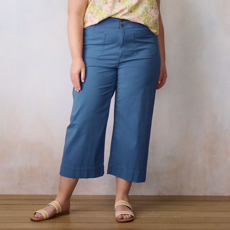 LC Lauren Conrad レディース ボトムス カジュアルパンツ ワイドレッグ プラスサイズ Plusize LC Lauren Conrad Wildflower Super High Rise Wide Leg Cropants Anchor Blue ブルー|ReVida 店