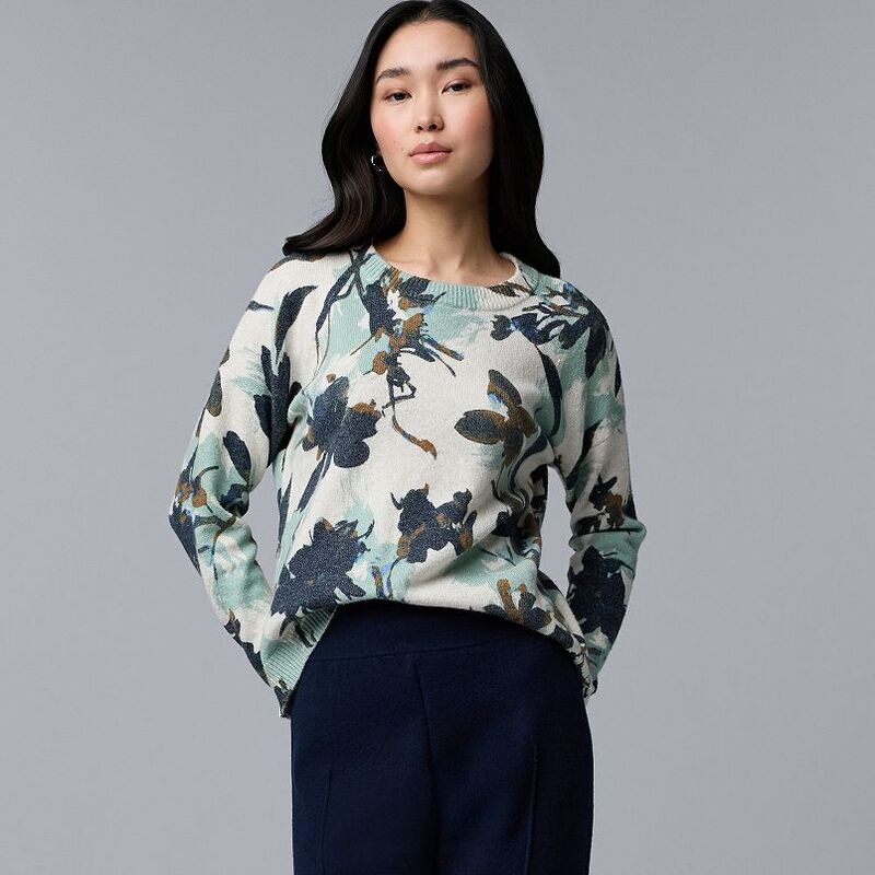 ヴェラウォン レディース アウター ニット・セーター クルーネック プリント Women'simply Vera Wang Printed Crewneck Sweater Hthr Sand Multi Floral サンド
