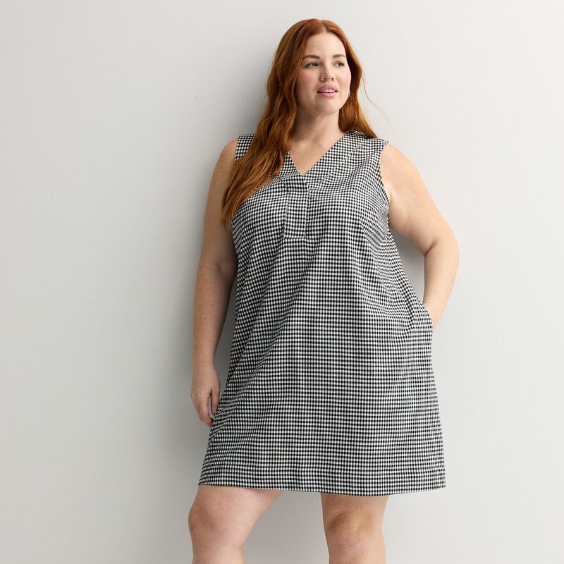 ソノマ レディース トップス ワンピース プラスサイズ Plusize Sonoma Goods For Lifeveryday Shift Dress Black White Gingham ホワイト