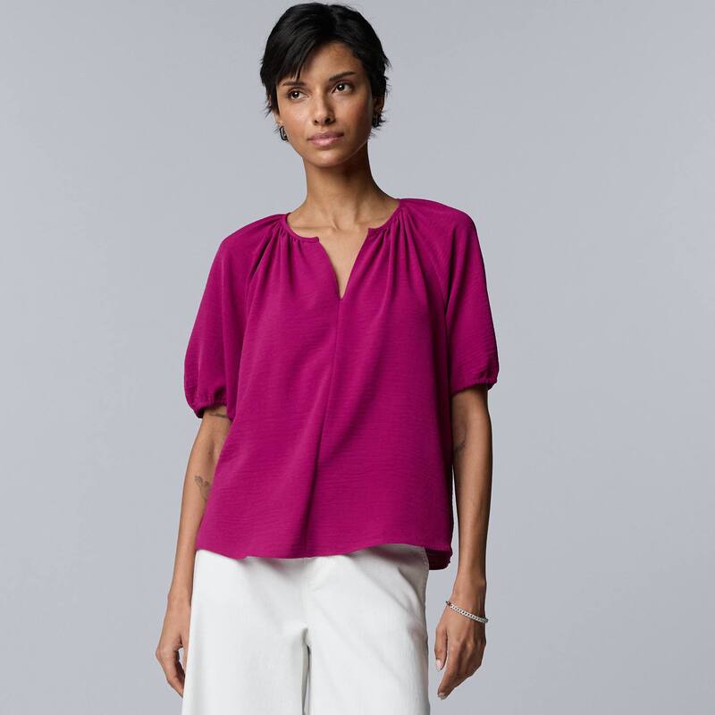 ヴェラウォン レディース トップス プルオーバー トップ Women\u0027simply Vera Wang Shirred Blouse Terry Magenta マゼンタ
