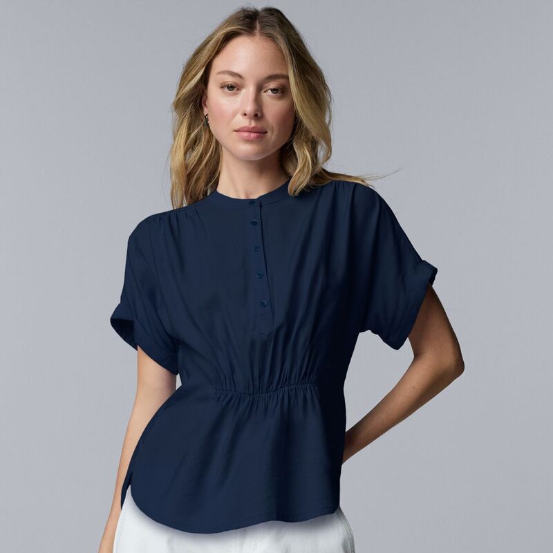 ヴェラウォン レディース トップス シャツ ギャザー Women'simply Vera Wang Ruched Waistop Liberty Navy ネイビー