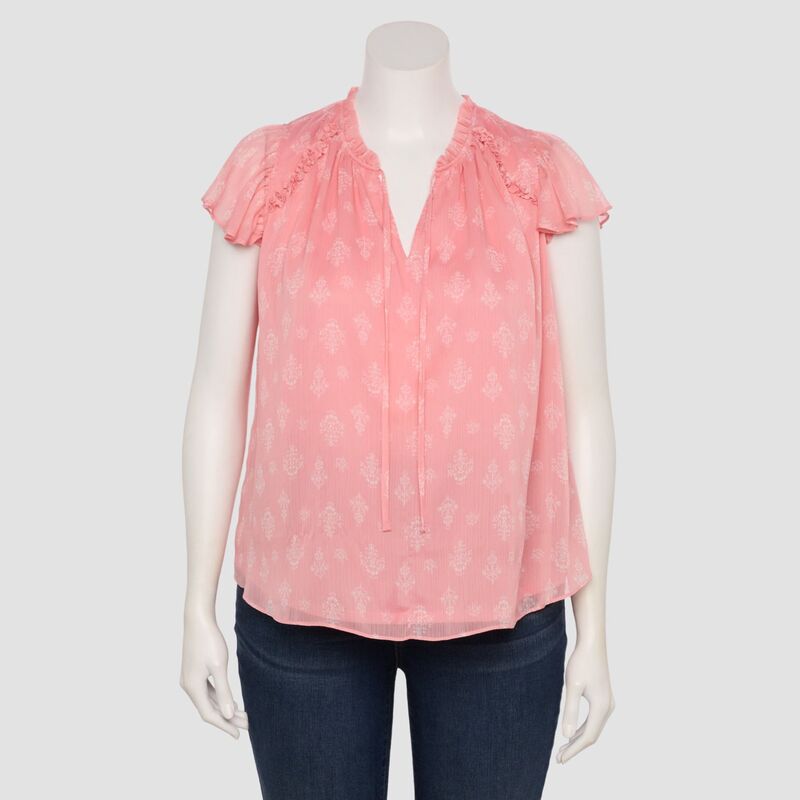 LC Lauren Conrad レディース トップス プルオーバー V素っ首 つけ加える大きさ フラウンス Plusize LC Lauren Conrad Ruffle V-Neck Shell Topink Payton Stamp サクラ色